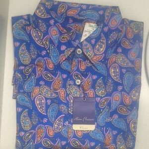 Alan Flusser Blue Paisley long sleeve casual button down. XL NWT